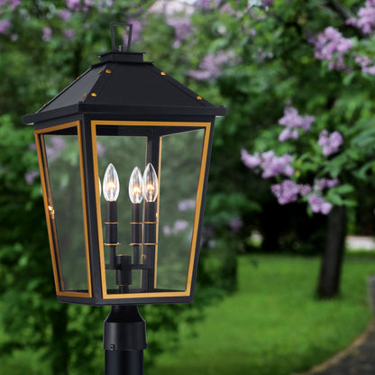 Hawkins 4-Light Matte Black & Textured Gold Outdoor Post Light