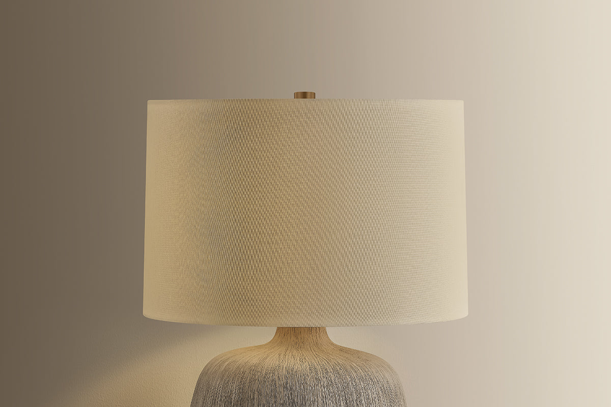 Troy Keagan Table Lamp Patina Brass / Ceramic Stria Wheat Detail 1