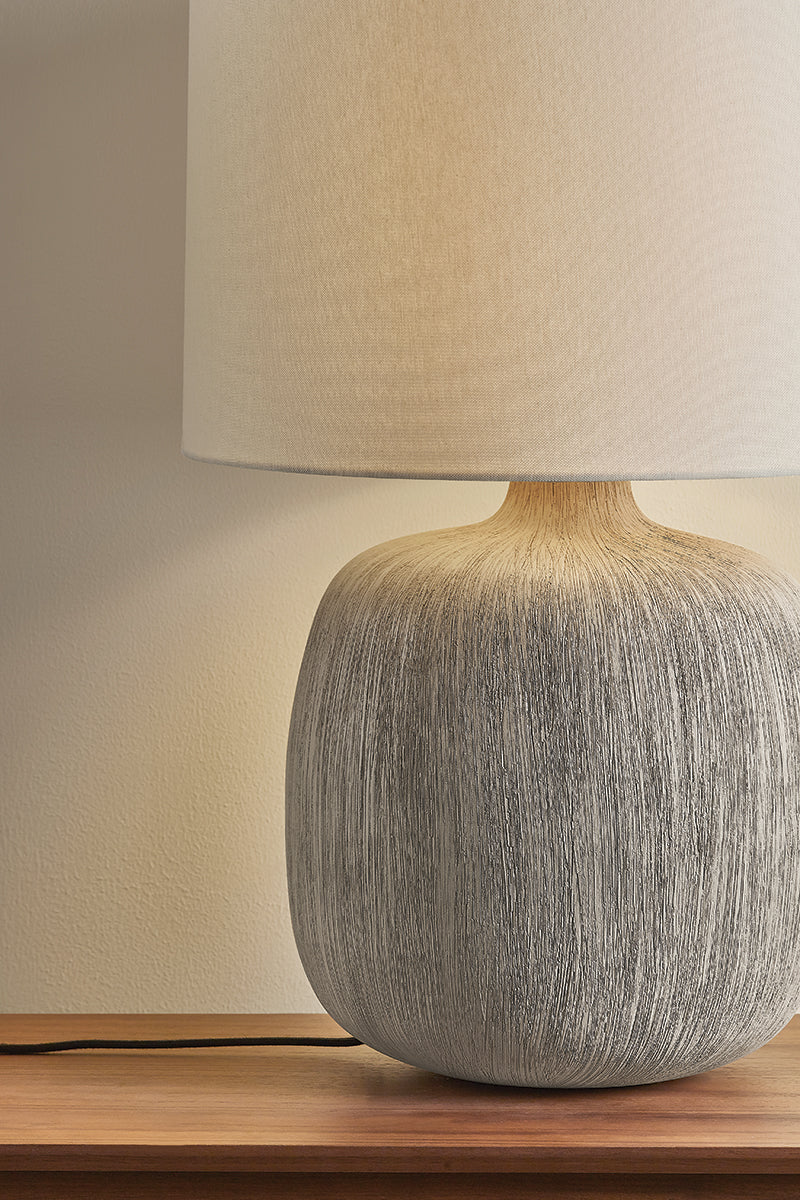 Troy Keagan Table Lamp Patina Brass / Ceramic Stria Wheat Detail 3