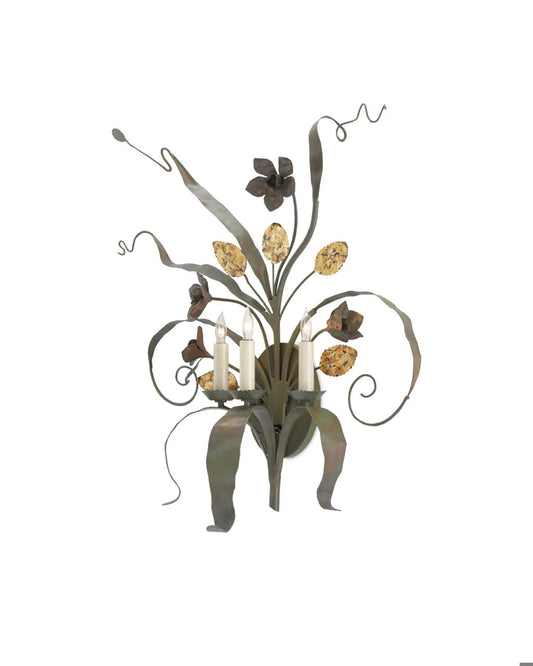 Currey and Company Westley Wall Sconce Verdigris, Antique Gold Leaf