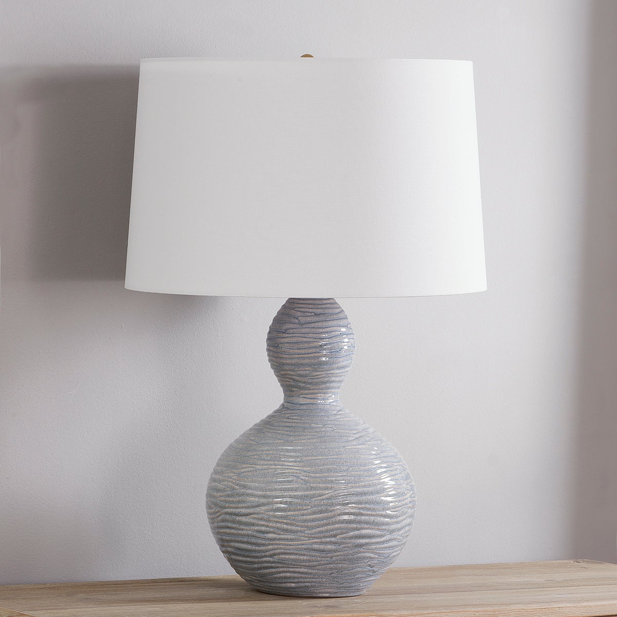 Hudson Valley Cairns Table Lamp in Ceramic Coastal Blue, styled