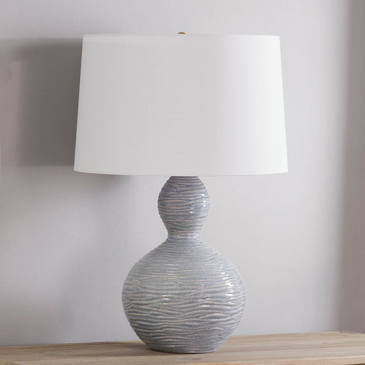 Hudson Valley Cairns Table Lamp in Ceramic Coastal Blue, styled