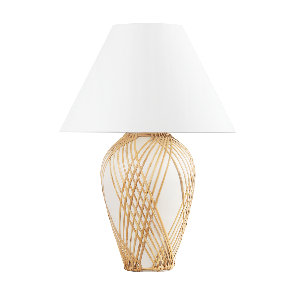 Hudson Valley Bayonne Table Lamp Vintage Gold Leaf/Ceramic White With Rattan