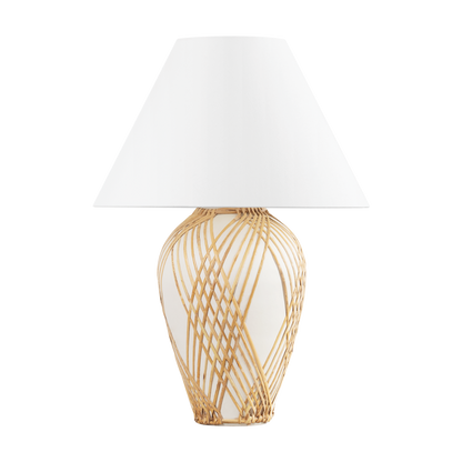 Hudson Valley Bayonne Table Lamp Vintage Gold Leaf/Ceramic White With Rattan