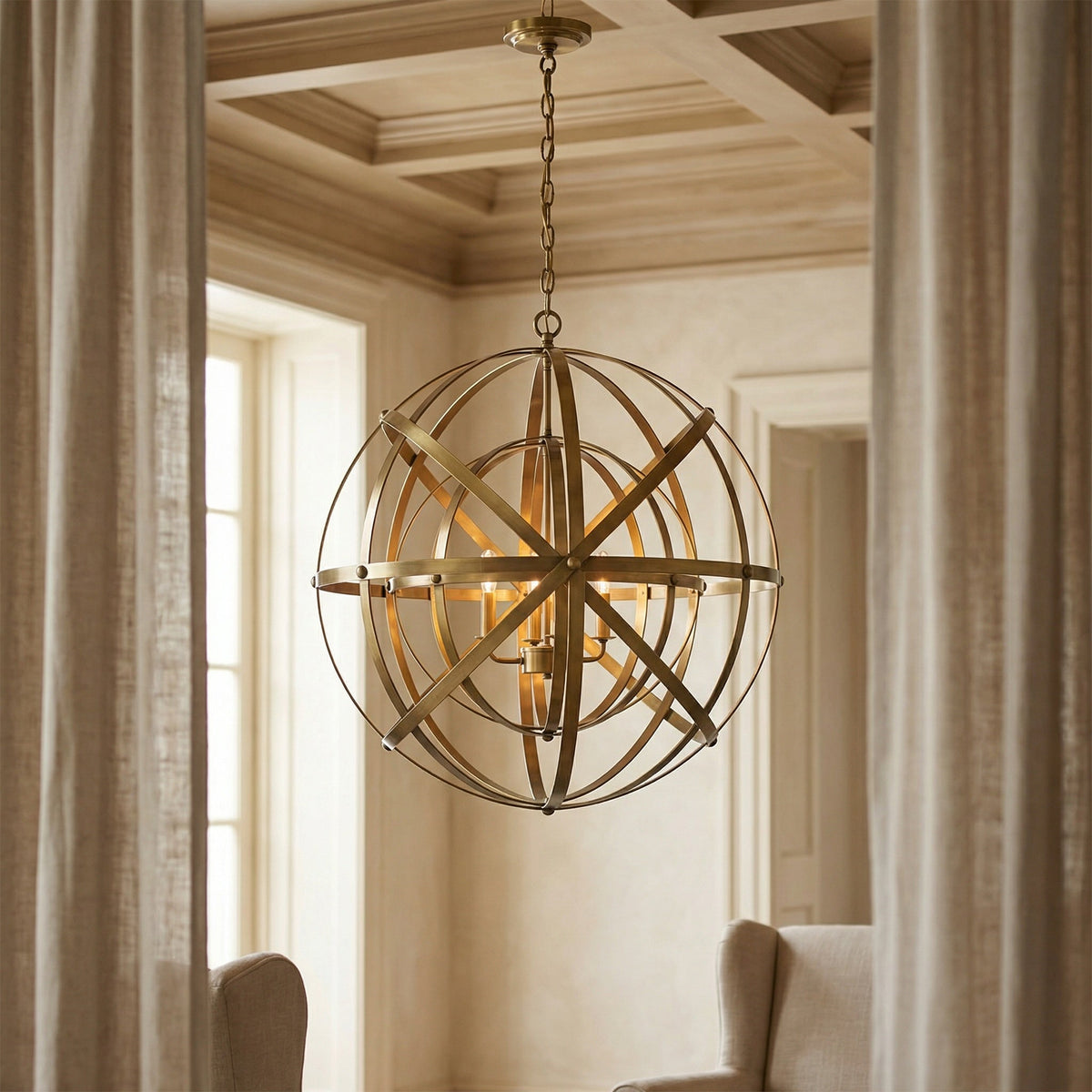 Noir Alchemy Chandelier Antique Brass styled in an interior setting