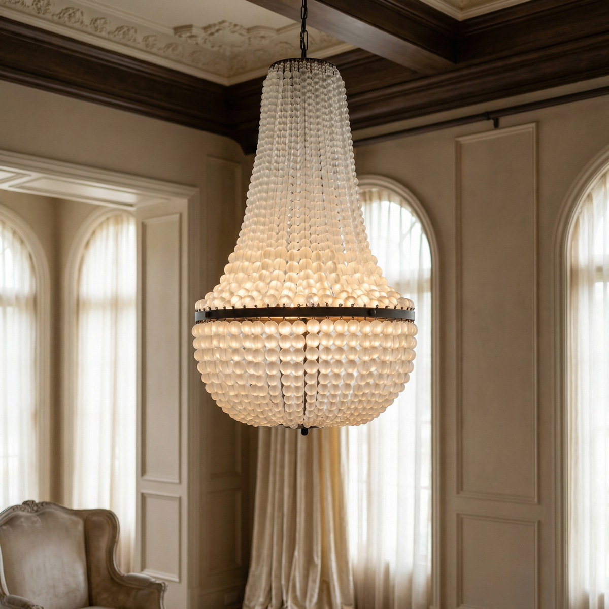 Noir Mist Chandelier Matte Black styled in an interior setting