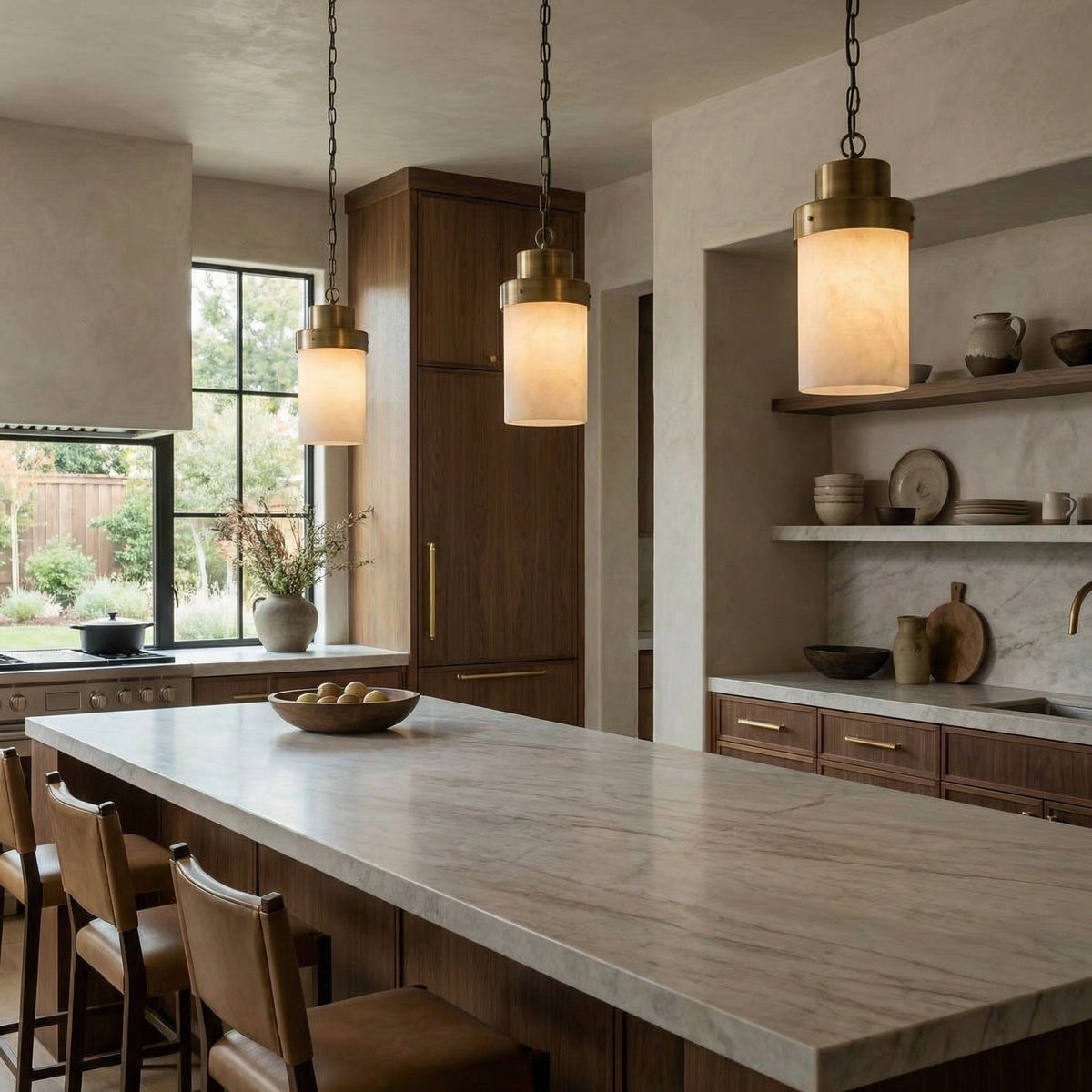 Noir Eleonore Pendant Antique Brass styled in an interior setting