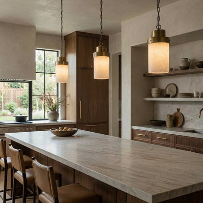Noir Eleonore Pendant Antique Brass styled in an interior setting