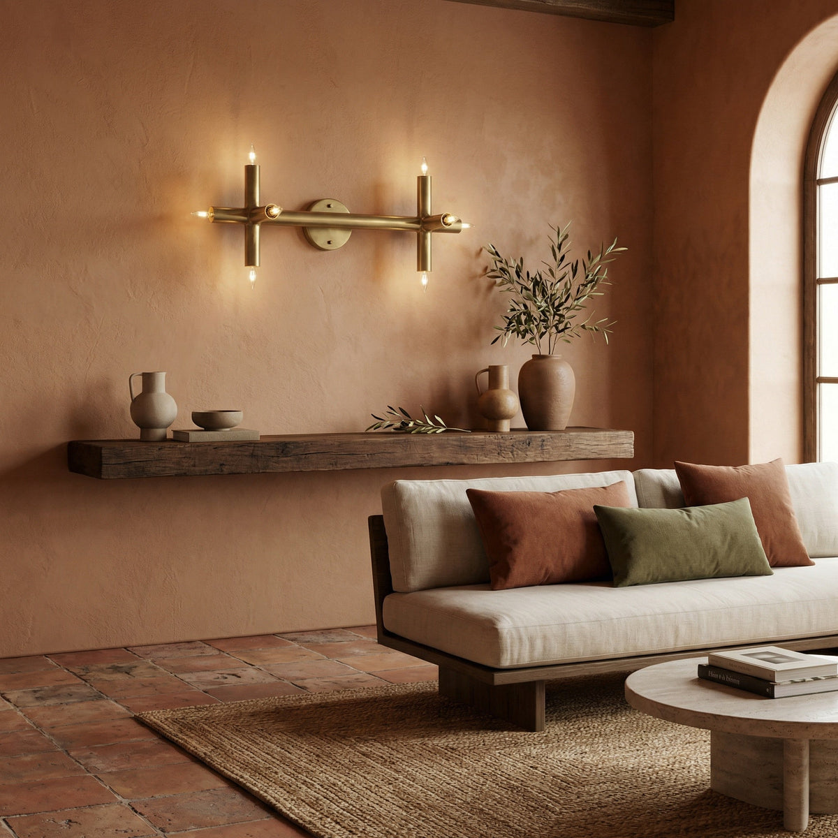 Noir Salome Wall Sconce Antique Brass shown in a styled room setting