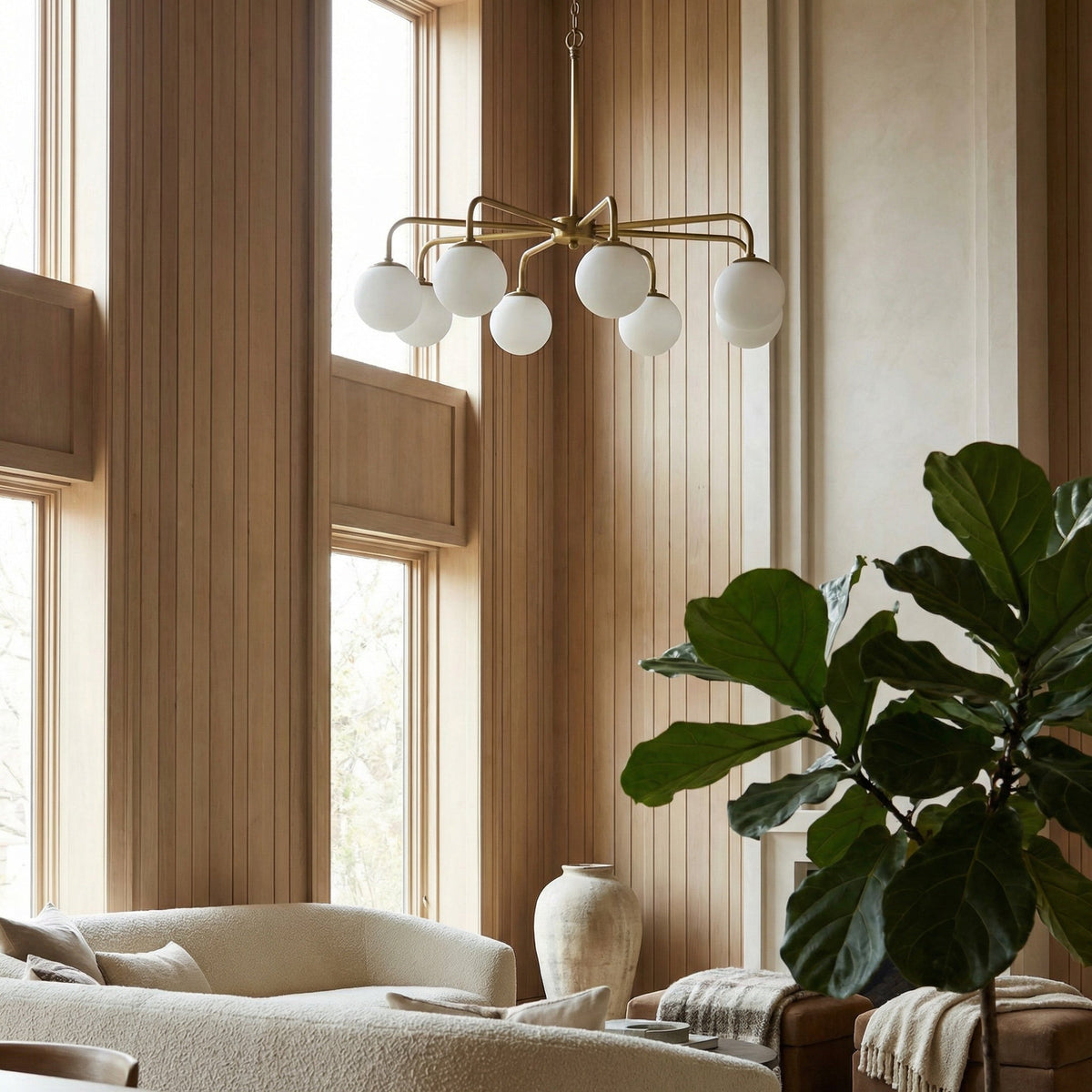Noir Larenta Chandelier Antique Brass styled in an interior setting