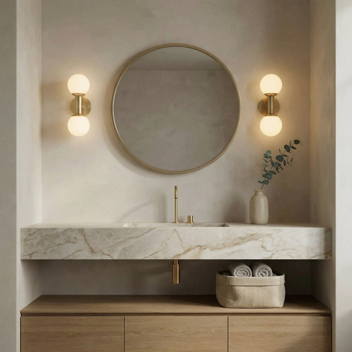 Noir Antiope Wall Sconce Antique Brass styled in an interior setting