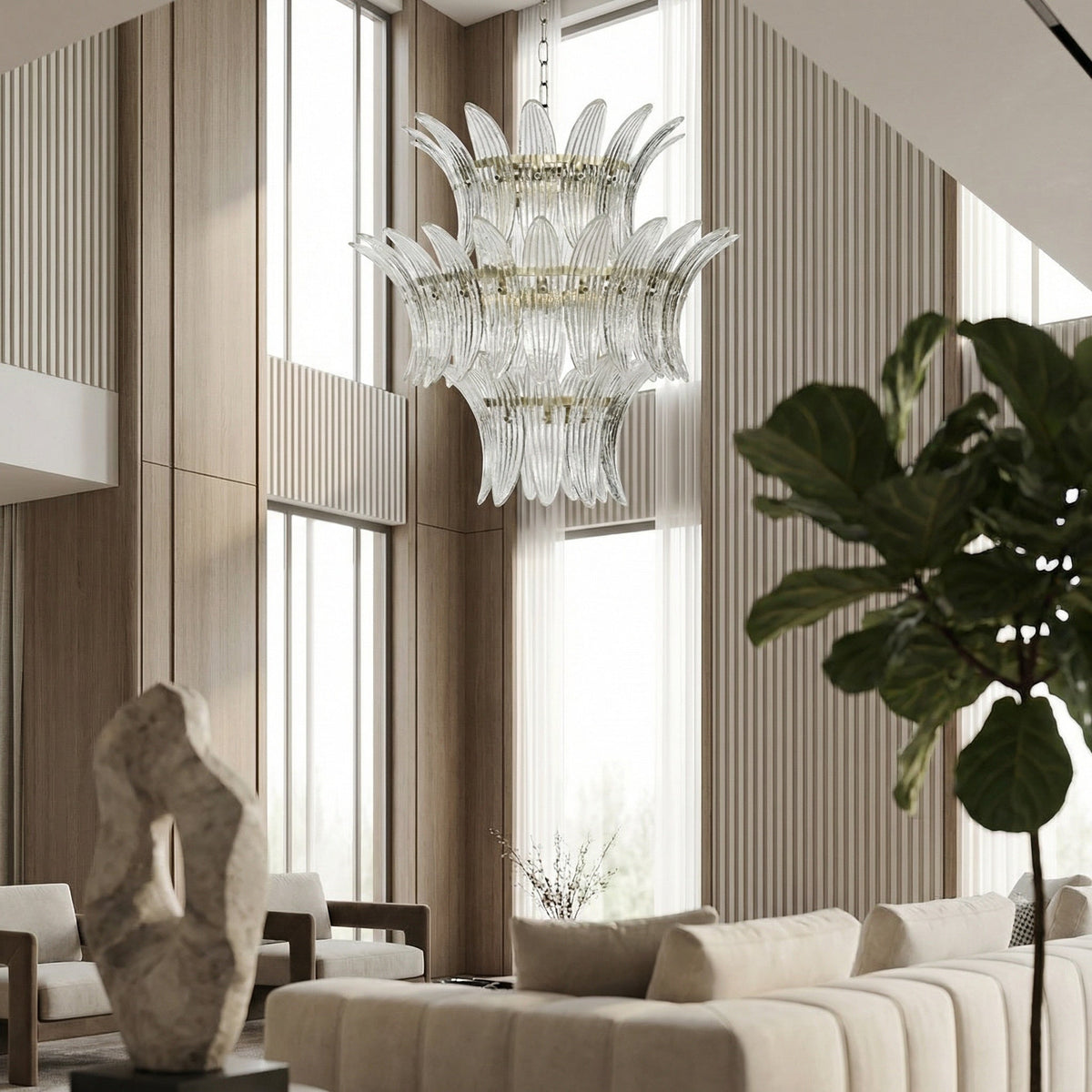 Noir King Chandelier Antique Brass styled in an interior setting