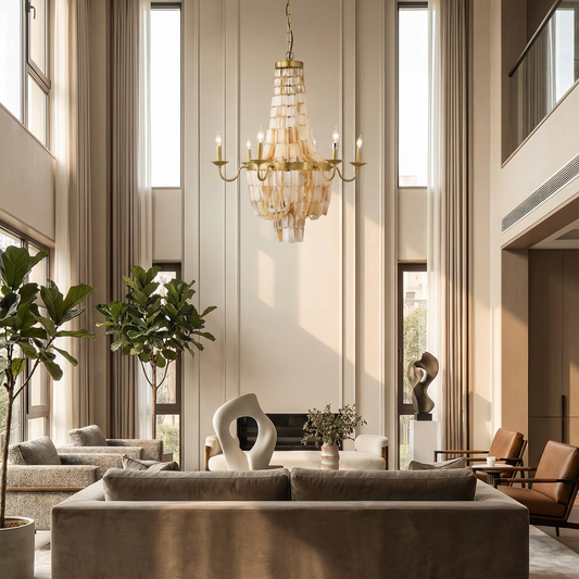 Noir Bijou Chandelier Antique Brass styled in an interior setting