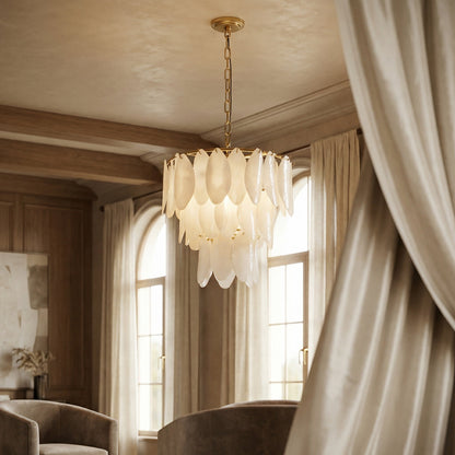 Noir Lotus Chandelier 4-Light Antique Brass 20 inch styled in an interior setting
