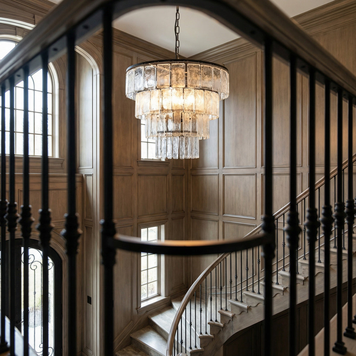 Noir Carnegie Chandelier Matte Black, large, styled in an interior setting