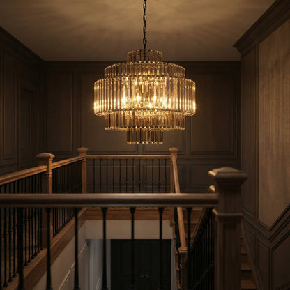 Noir Quintus Chandelier Antique Brass styled in an interior setting