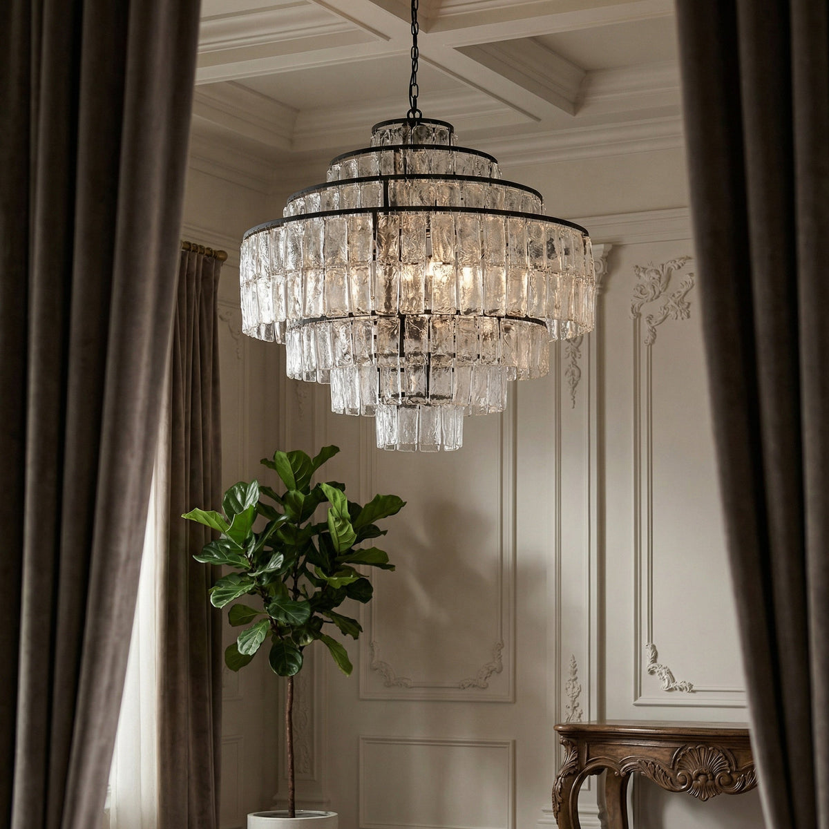 Noir Satellite Chandelier Matte Black styled in an interior setting