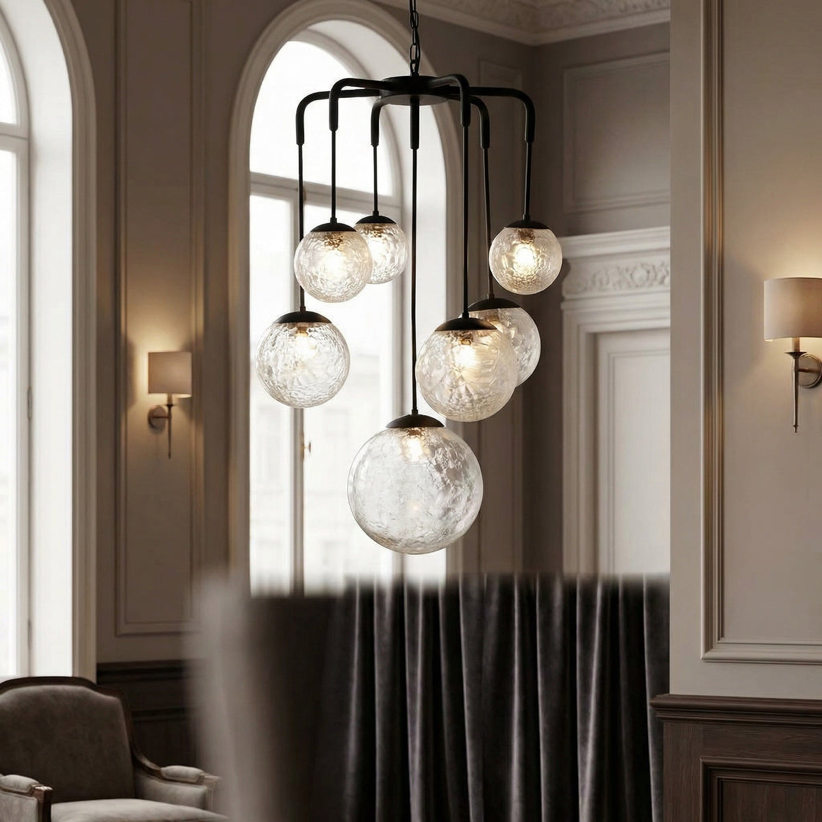 Noir Artemis Chandelier Matte Black styled in an interior setting