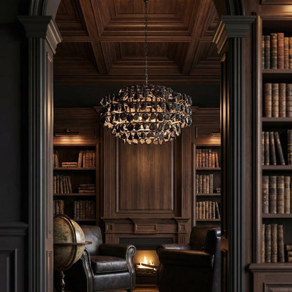 Noir Vulcan Chandelier Matte Black styled in an interior setting