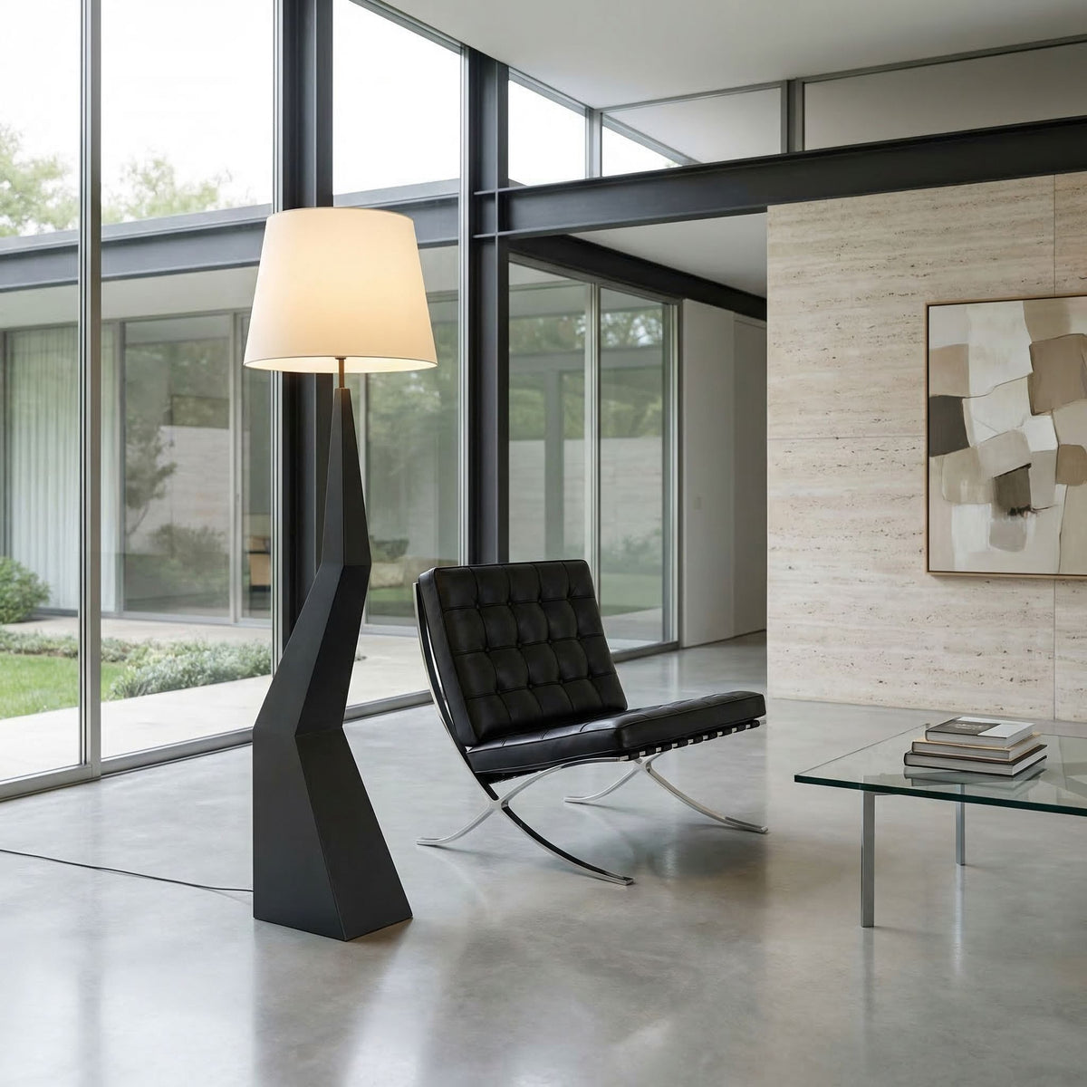 Noir Rhombus Floor Lamp Matte Black styled in an interior setting