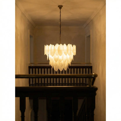 Noir Lotus Chandelier 4-Light Matte Black 27 inch styled in an interior setting