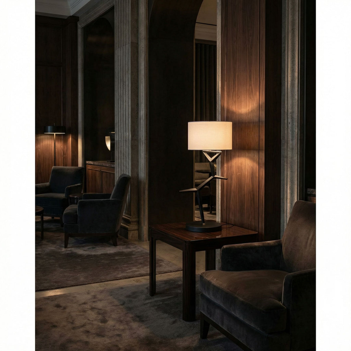Noir Arizona Lamp With Shade Matte Black styled in an interior setting