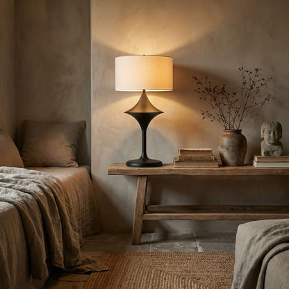 Noir Wilder Lamp With Shade Matte Black styled in an interior setting