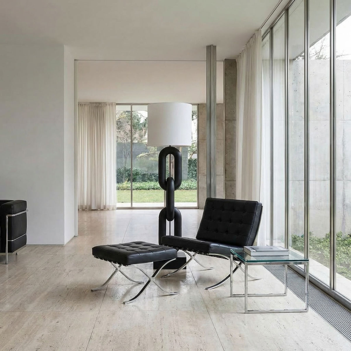 Noir Alcatraz Lamp With Shade Matte Black styled in an interior setting