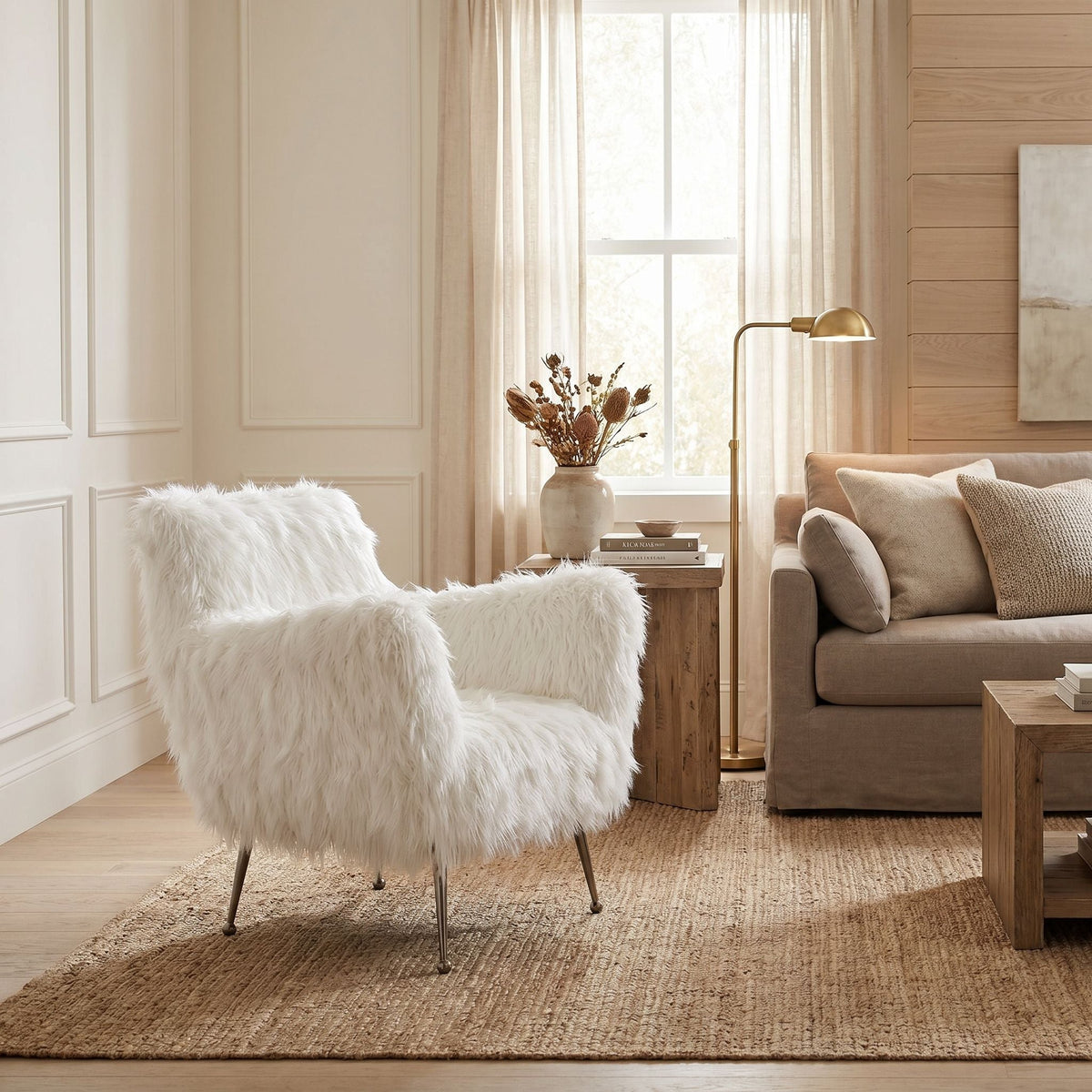 Noir Rodney Chair Bronze Powder Coat and White Fabric styled in an interior setting