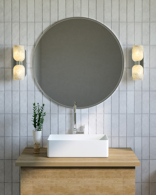 Lucian 11-in 2-Light Vanity Light - Polished Nickel/Alabaster - Alora Lighting - view 2