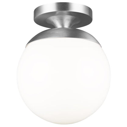 Leo Globe Semi-Flush Mount - Satin Aluminum, E26 LED, Smooth White