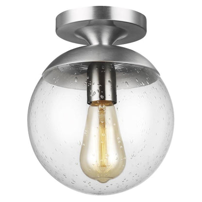 Leo Globe Semi-Flush Mount - Satin Aluminum, A19, Clear Seeded