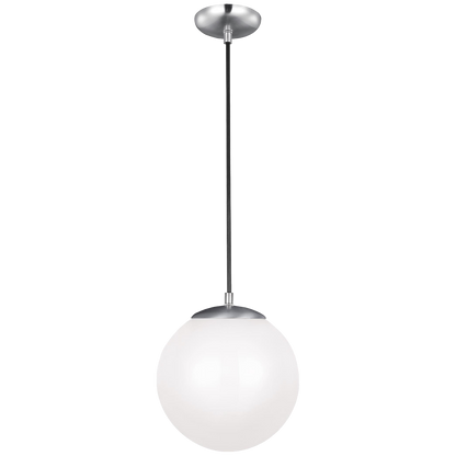 Leo Medium Globe Pendant - Satin Aluminum, A19, Clear Seeded