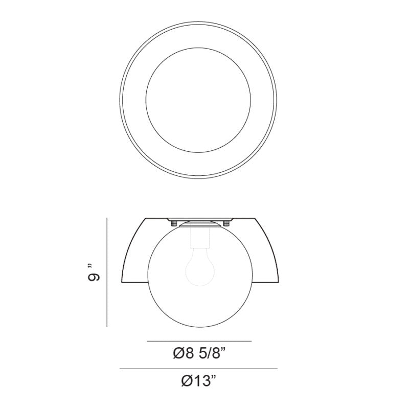 Matteo Lighting Watson 13" 1-Light Flush Mount – line drawing with dimensions
