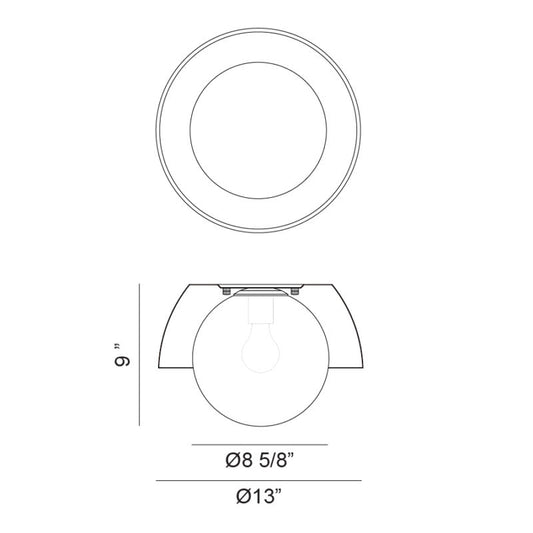 Matteo Lighting Watson 13" 1-Light Flush Mount – line drawing with dimensions