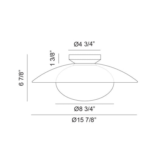 Matteo Lighting Hatley 16" Flush Mount – line drawing with dimensions