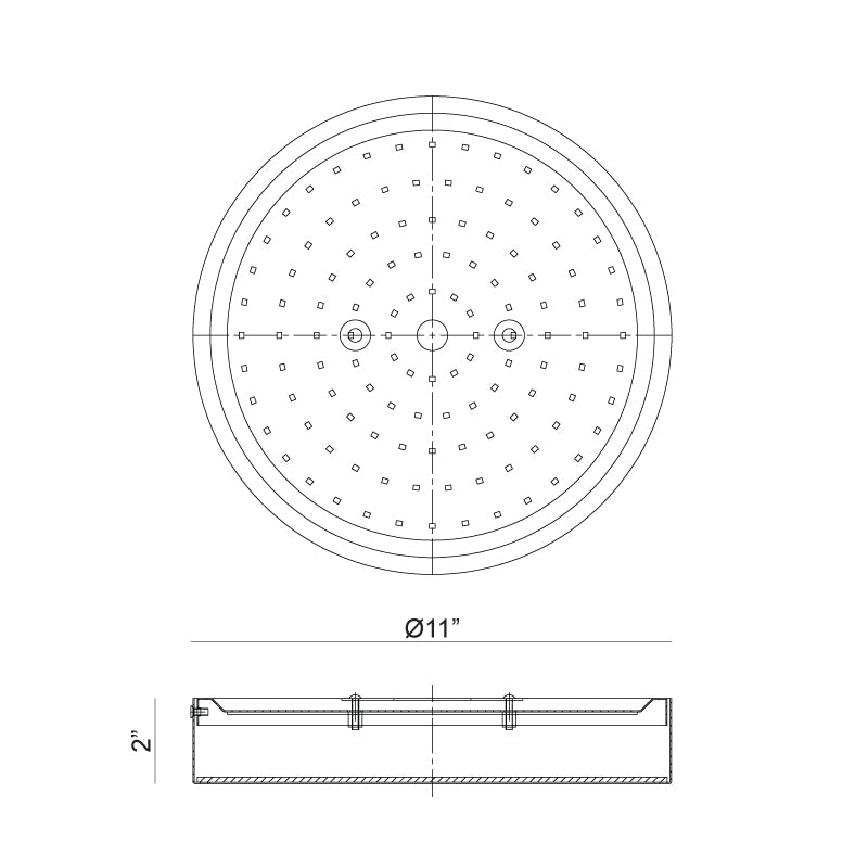 Matteo Lighting Plato 11" LED Flush Mount – line drawing with dimensions