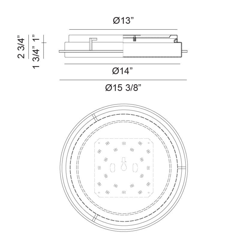 Matteo Lighting Brammerton 15" LED Flush Mount – line drawing with dimensions