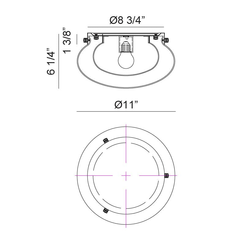Matteo Lighting Caspian 11" Flush Mount – line drawing with dimensions