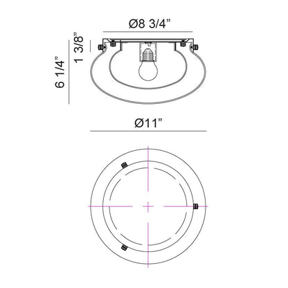 Matteo Lighting Caspian 11" Flush Mount – line drawing with dimensions