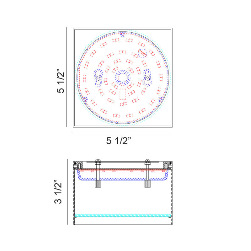 Matteo Lighting Vespa 6" Square LED Flush Mount – line drawing with dimensions