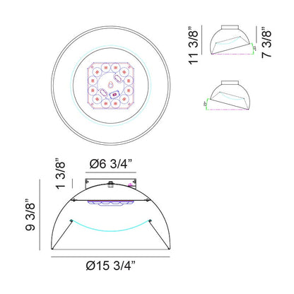 Matteo Lighting Zenith 16" LED Flush Mount – line drawing with dimensions