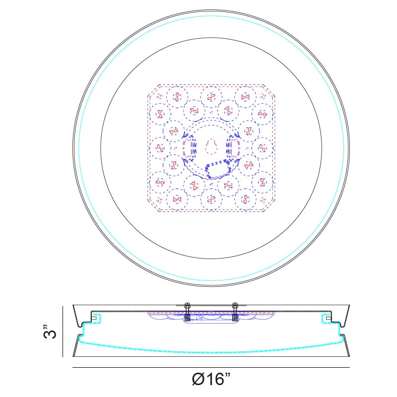 Matteo Lighting Greyson 16" LED Flush Mount – line drawing with dimensions