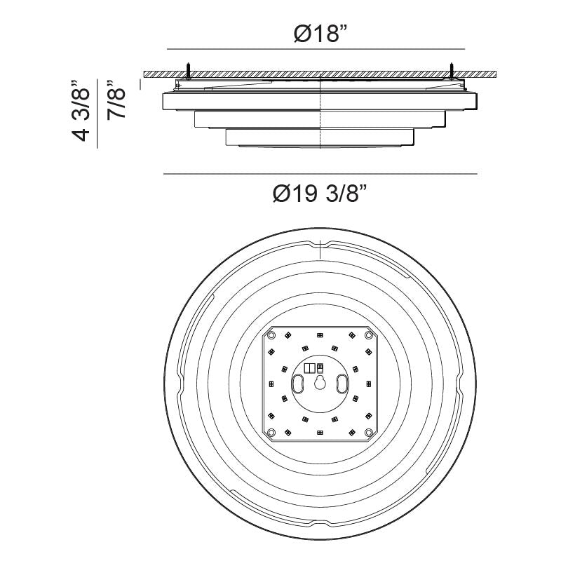 Matteo Lighting Helix 19" LED Flush Mount – line drawing with dimensions