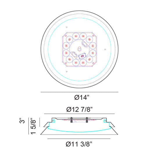 Matteo Lighting Dahlia 14" LED Flush Mount – line drawing with dimensions