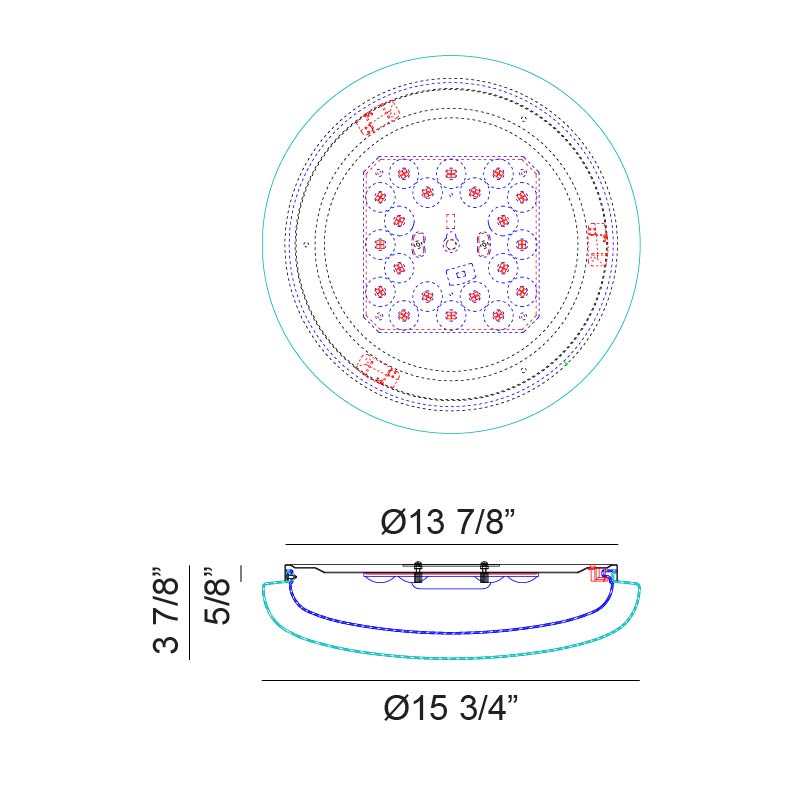 Matteo Lighting Aurora 16" LED Flush Mount – line drawing with dimensions