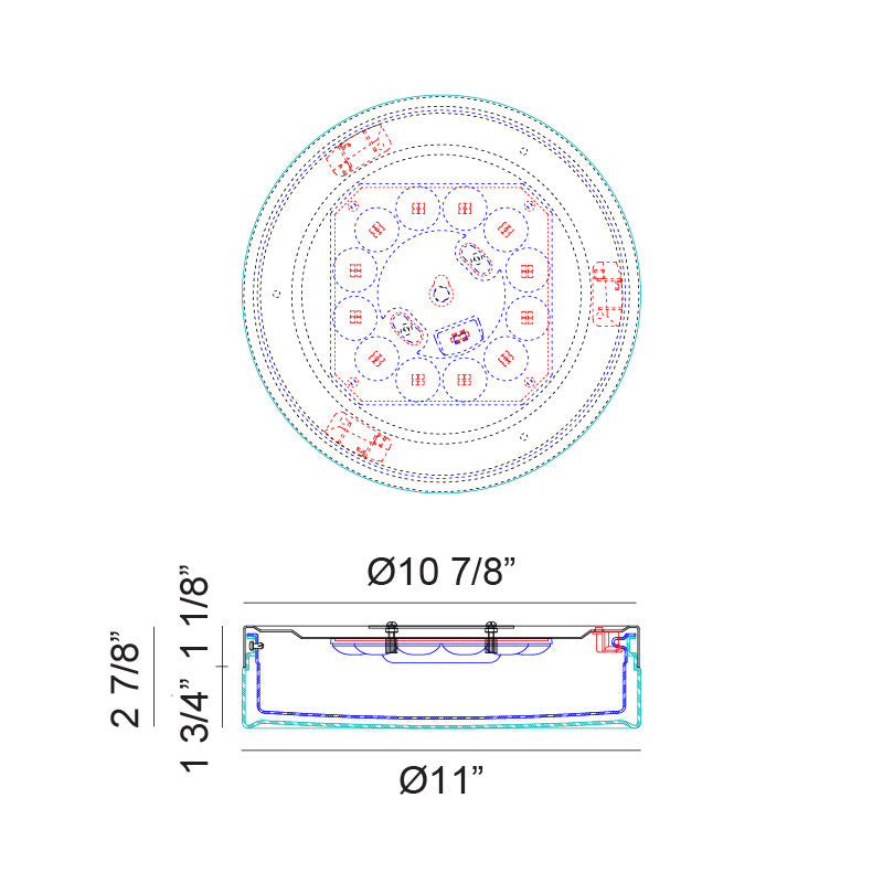Matteo Lighting Felicity 11" LED Flush Mount – line drawing with dimensions