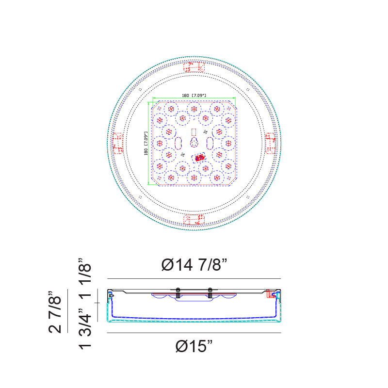 Matteo Lighting Felicity 15" LED Flush Mount – line drawing with dimensions