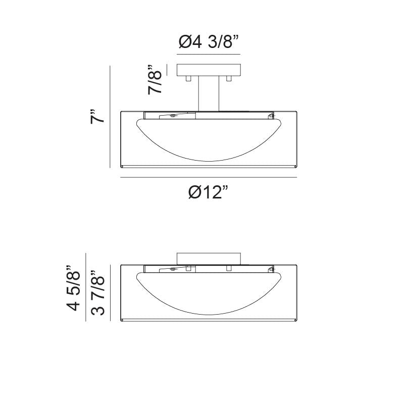 Matteo Lighting Dawson 12" LED Semi-Flush Mount – line drawing with dimensions