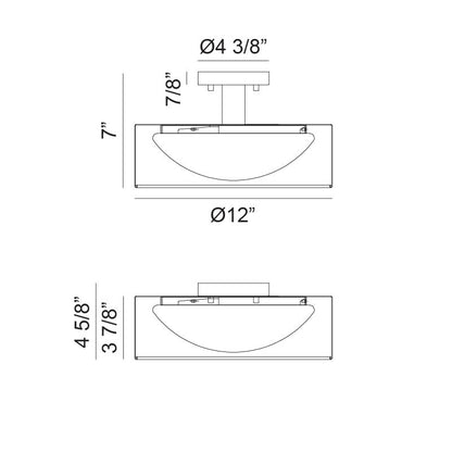 Matteo Lighting Dawson 12" LED Semi-Flush Mount – line drawing with dimensions